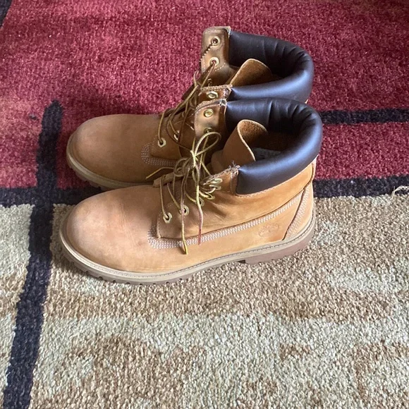 *Worn* Wheat/Tan Timberland Leather Boots Timberland Leather/ Man-Made Lace-Up Tan Wheat Nubuck #10061  main image 3